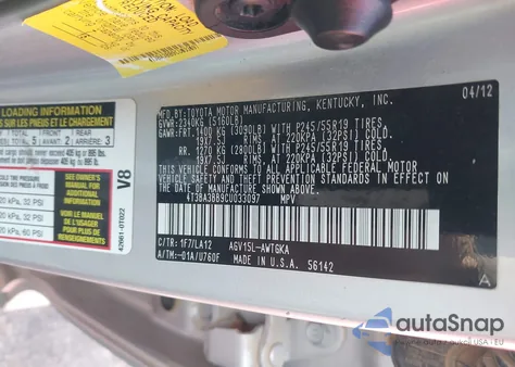 2012 Toyota Venza Xle из США, поврежденный, VIN 4T3BA3BB9CU033097